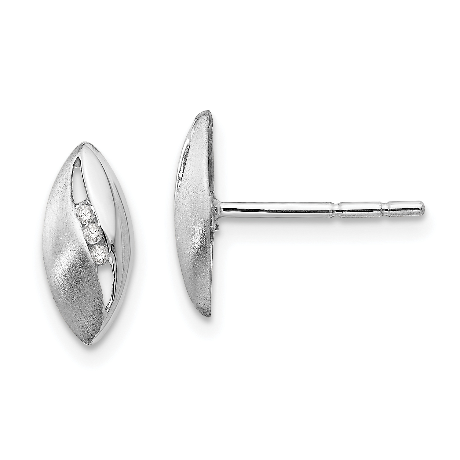 925 Sterling Silver Rhodium-Plated Satin And Polished Diamond Post Earrings